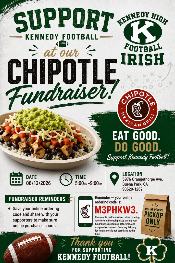Kennedy Football Chipotle Fundraiser flyer